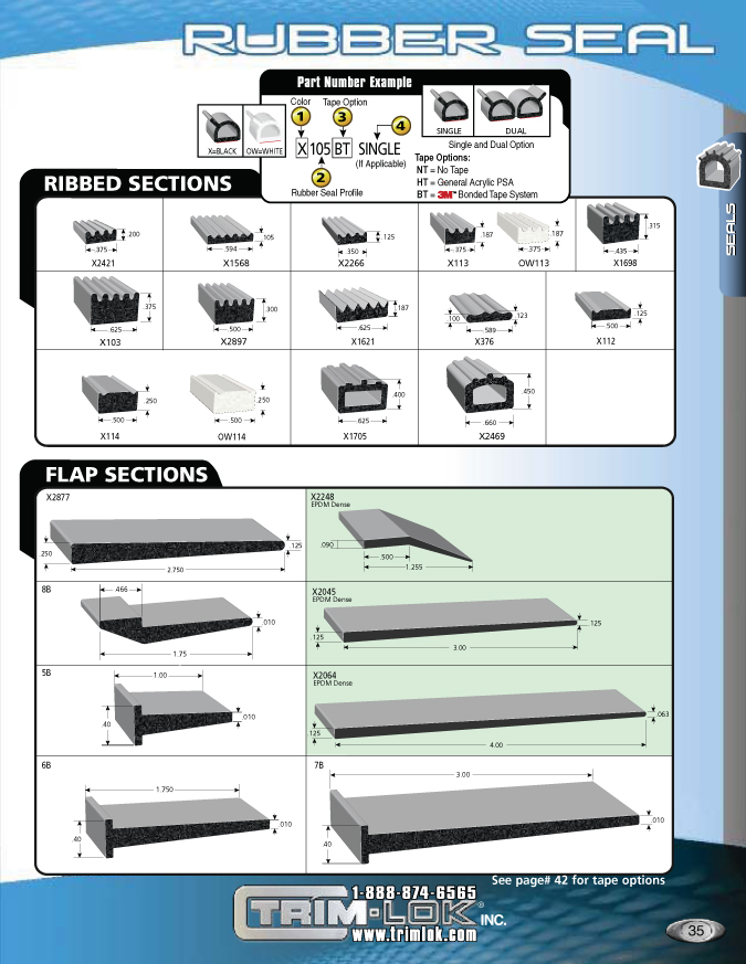 Trim-Lok ribbed rubber seals catalog page 35